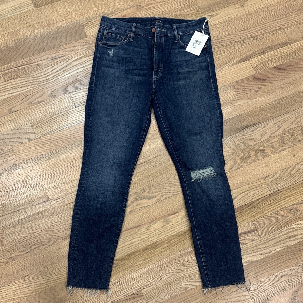 MOTHER Dark Blue Distressed Ankle Jeans